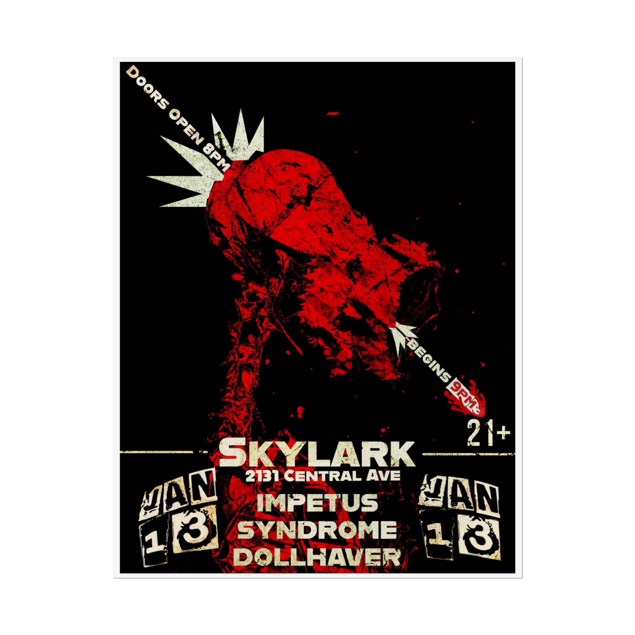 Rolled Poster — Skylark Concert Vintage Rock Gig Poster (Impetus Syndrome, Dollhaver)