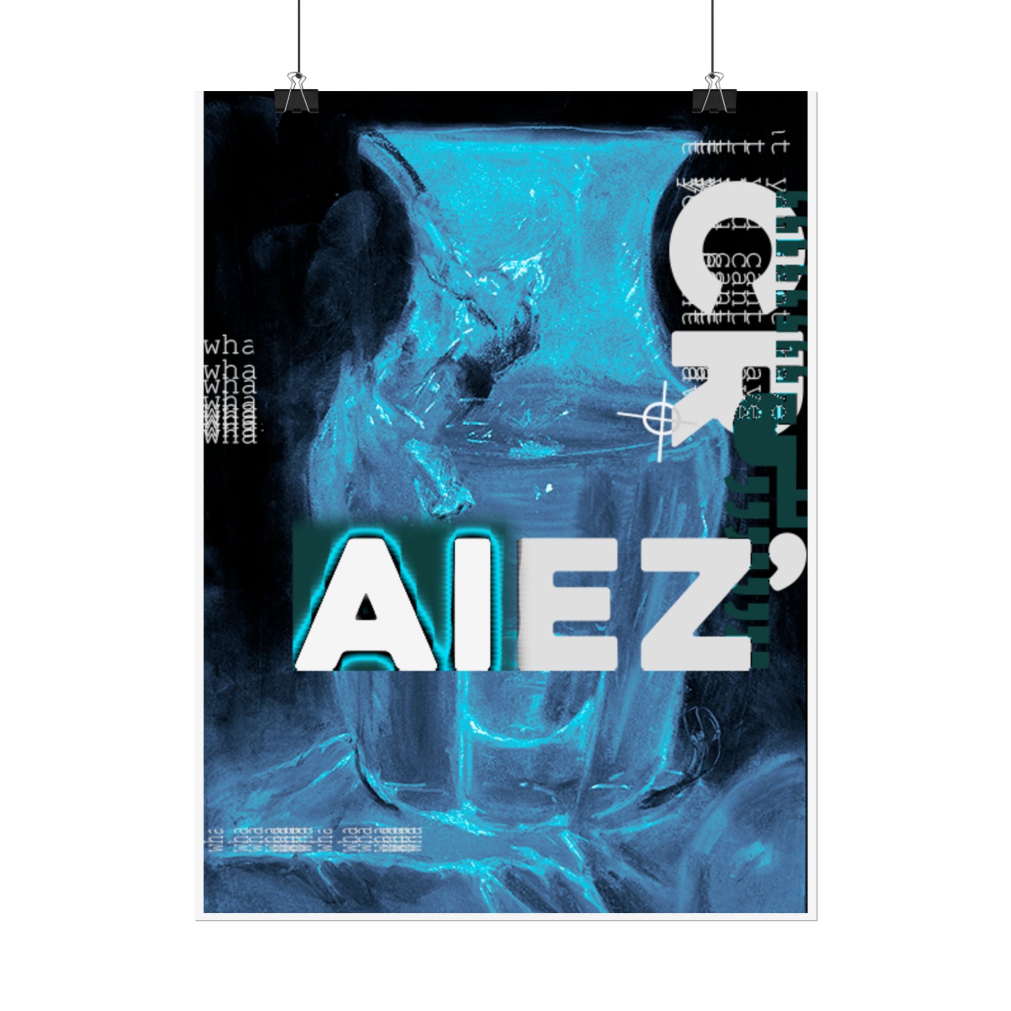 Abstract Blue Typography Poster — AIEZ' Rolled Art Print