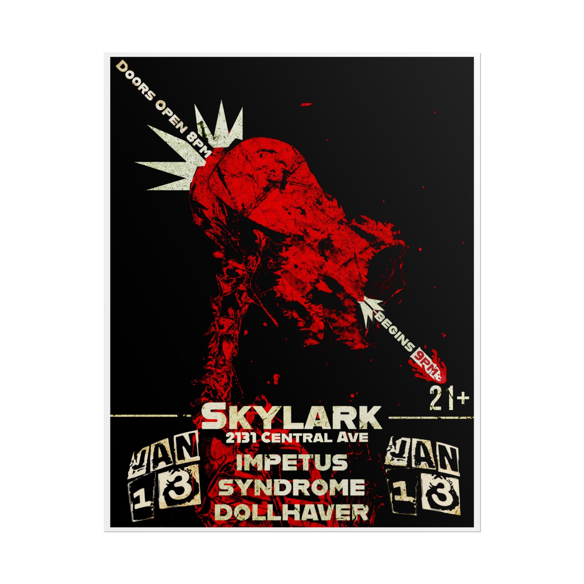 Rolled Poster — Skylark Concert Vintage Rock Gig Poster (Impetus Syndrome, Dollhaver)