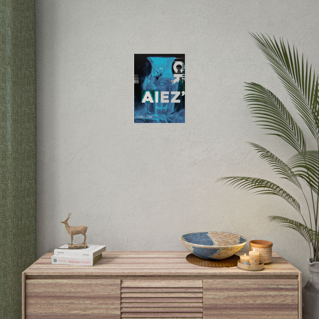 Abstract Blue Typography Poster — AIEZ' Rolled Art Print